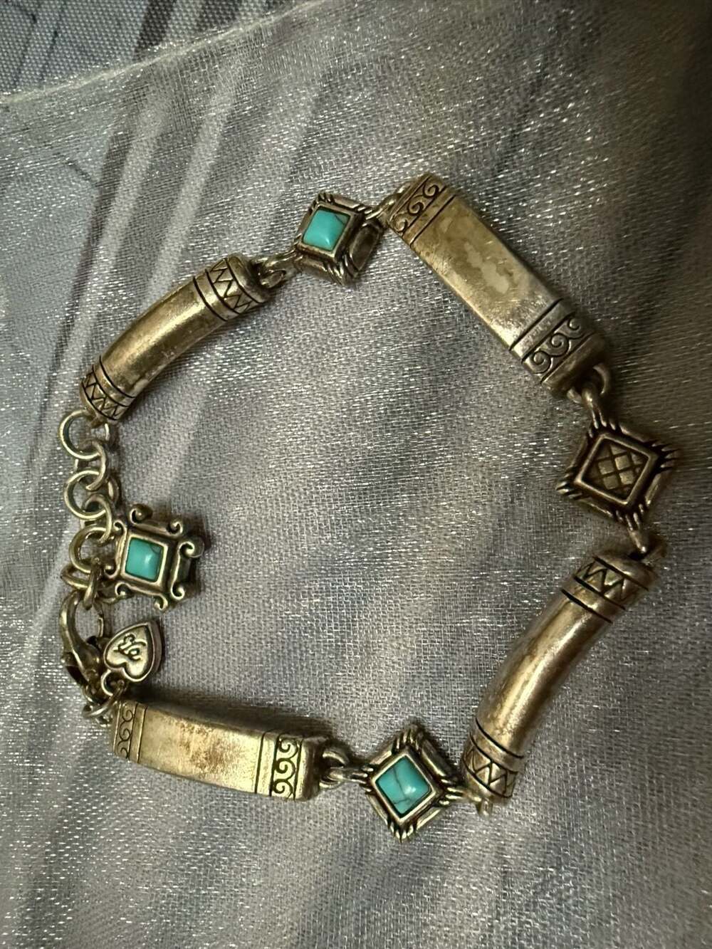 Brighton Brand Southwest Turquoise Silver Tone Link Bracelet